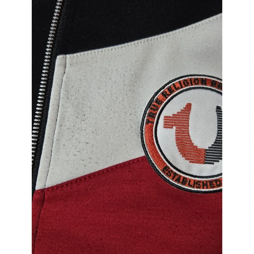 True Religion Mens Small Full‎ Zip Sweatshirt/Jacket Black/Red Logo Patch